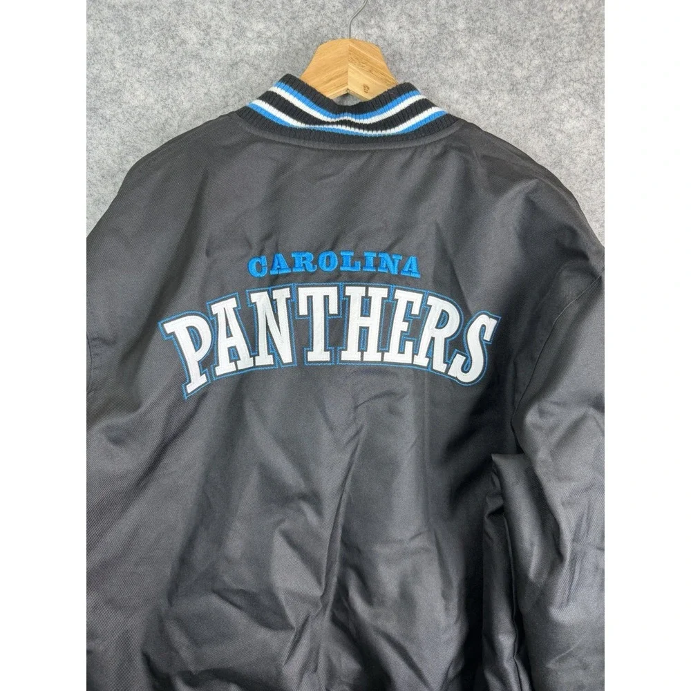 Vintage Carolina Panthers Jacket Men's Large Black Bomber NFL Football Blue Y2K